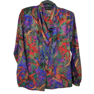 Vintage 80s Jean De Pierre Women’s Top Size 8 Artsy Colorful Retro Regency